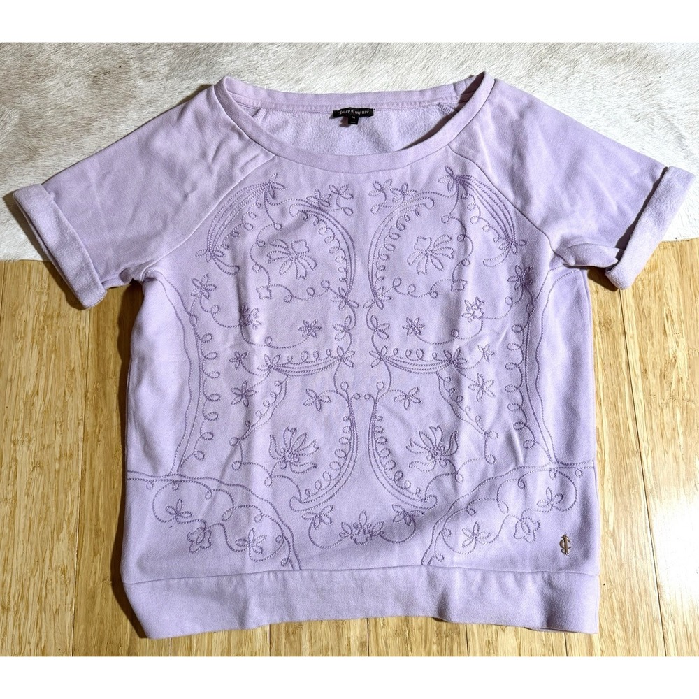 Juicy Couture Top Womens‎ Medium Floral Embroidered Cotton Short Sleeve Vintage